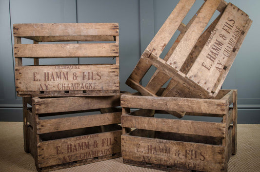 Original French Wooden Champagne Crates — Storage Boxes