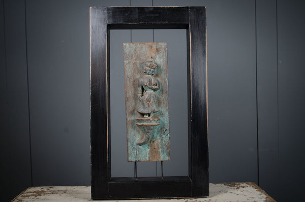 hand-carved Indian wall art, antique Indian wood panel, framed Indian wall carving, vintage Indian decor, bohemian wall art, rustic wood wall panel, traditional Indian craftsmanship, black framed wood art, freestanding Indian panel, global home accents, ethnic wall art, Indian panel wall decor