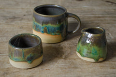 green hand made pottery