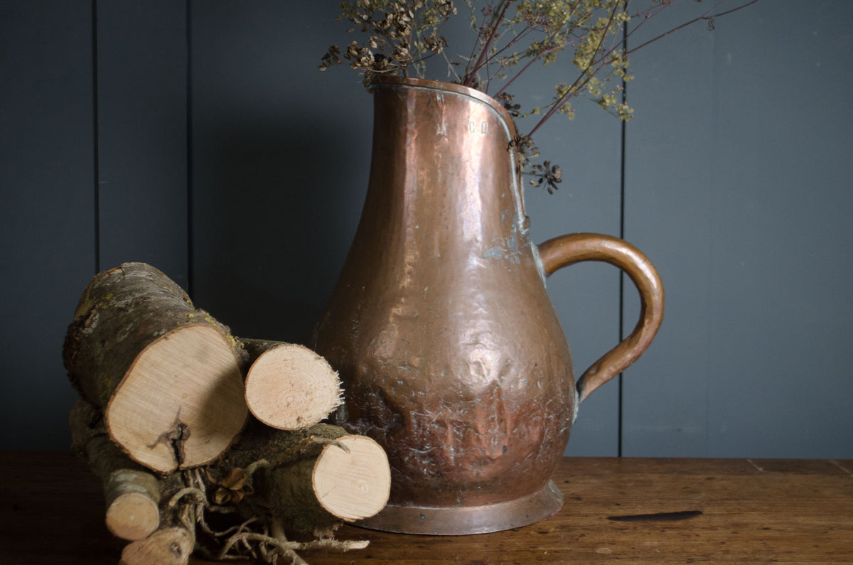 
19th century French hammered copper jug from Charente-Maritime