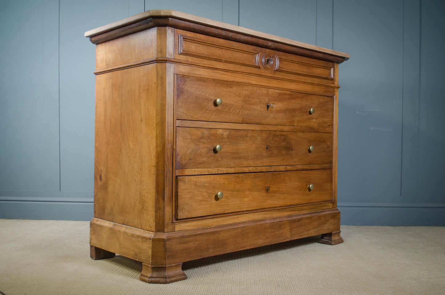 19th century French ash chest of drawers with brass handles