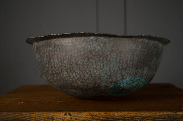 antique verdigris copper hammered bowl
