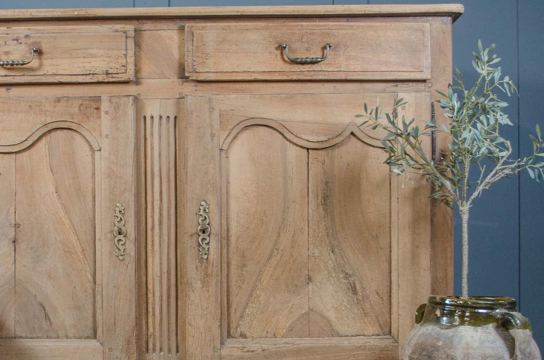 Antique French bleached oak sideboard with two drawers and cupboards