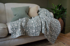 block printed green king size cotton quilt