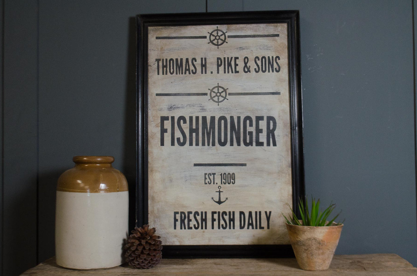 handmade fishmonger sign, fishmonger shop sign, reclaimed wood sign, vintage style fish sign, kitchen wall sign, coastal wall decor, maritime wall art, traditional shop sign, handmade wooden sign, fish market decor