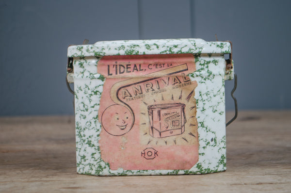 Vintage French splatter enamel canisters