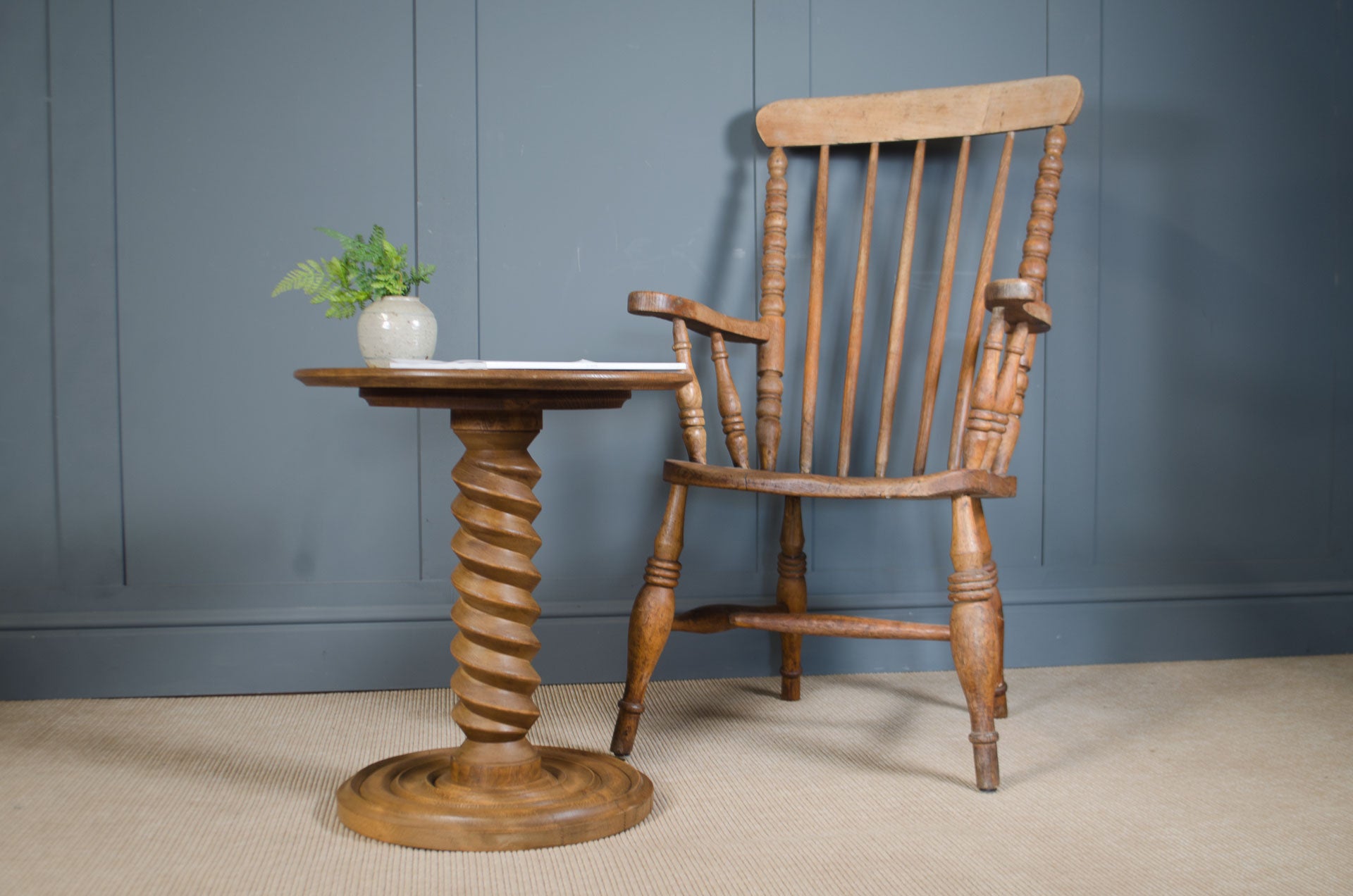 Charles Dudouyt french round corkscrew oak side table