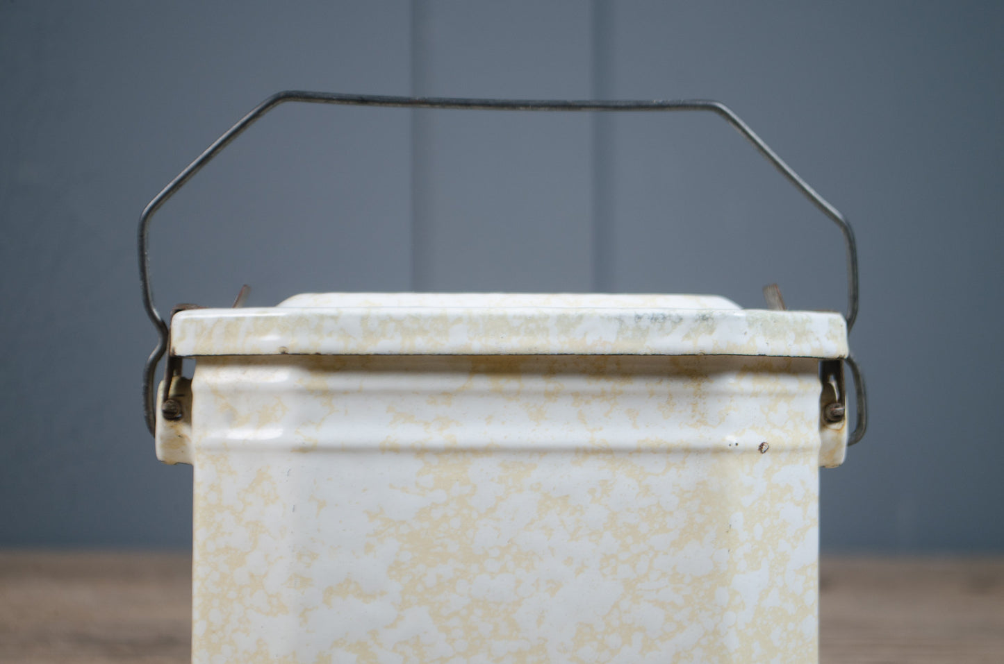 Vintage French splatter enamel canisters