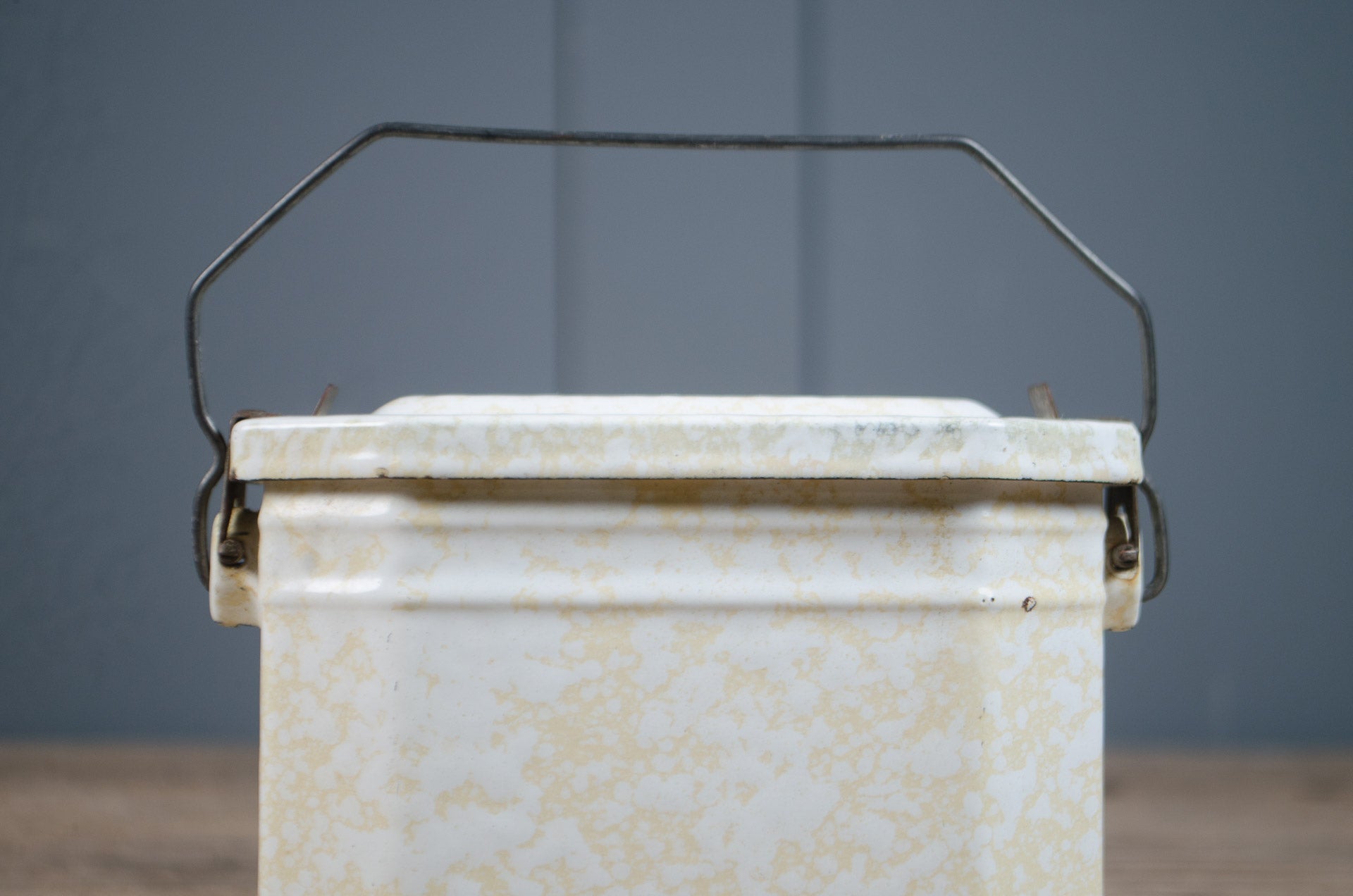 
Vintage French splatter enamel canisters