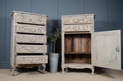 Narrow French oak storage furniture for bedside or bathroom use