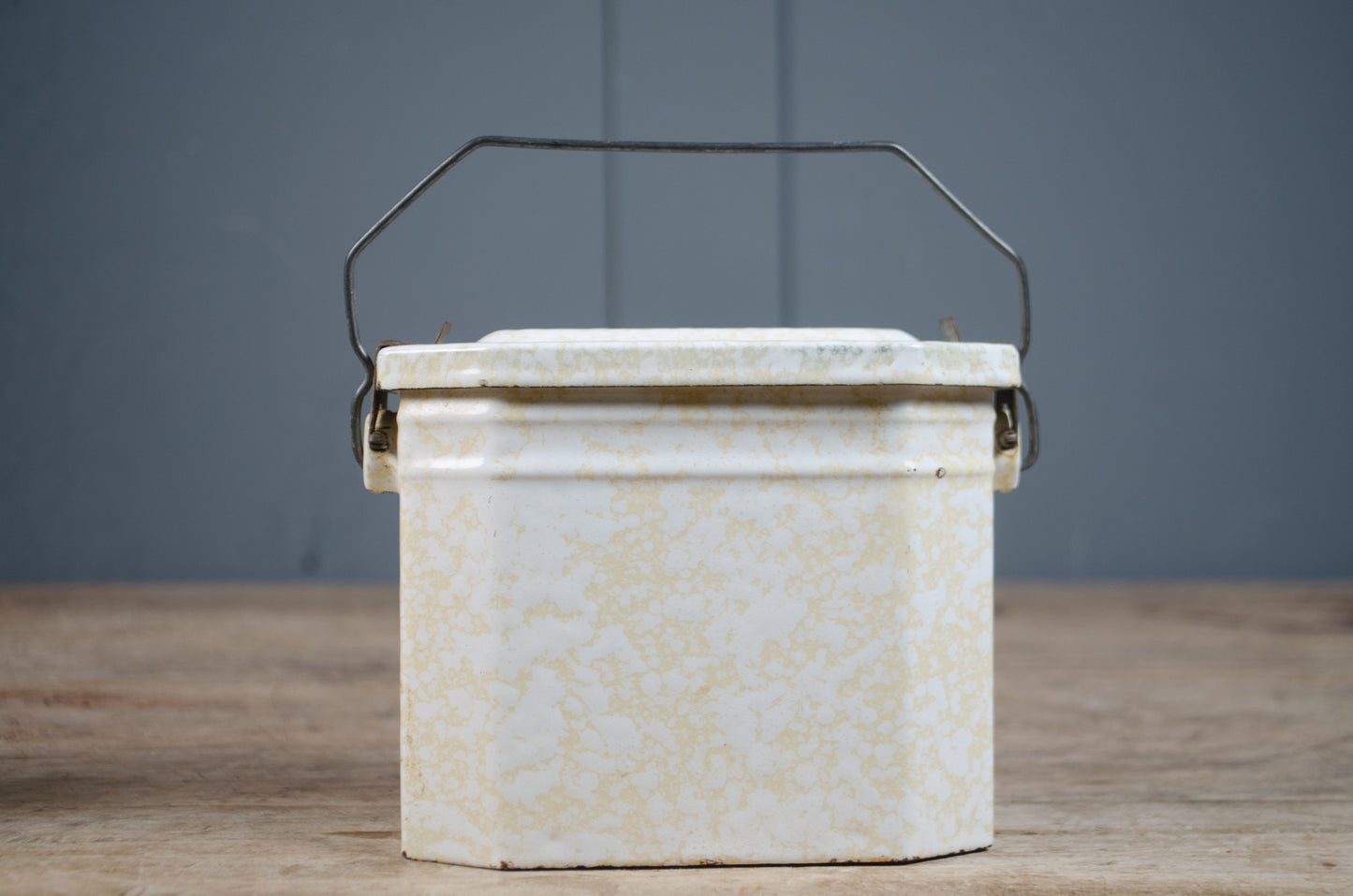 Vintage French splatter enamel canisters