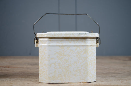 Vintage French splatter enamel canisters