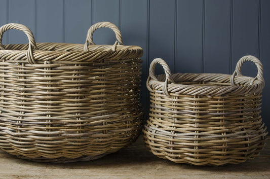 round rattan log basket