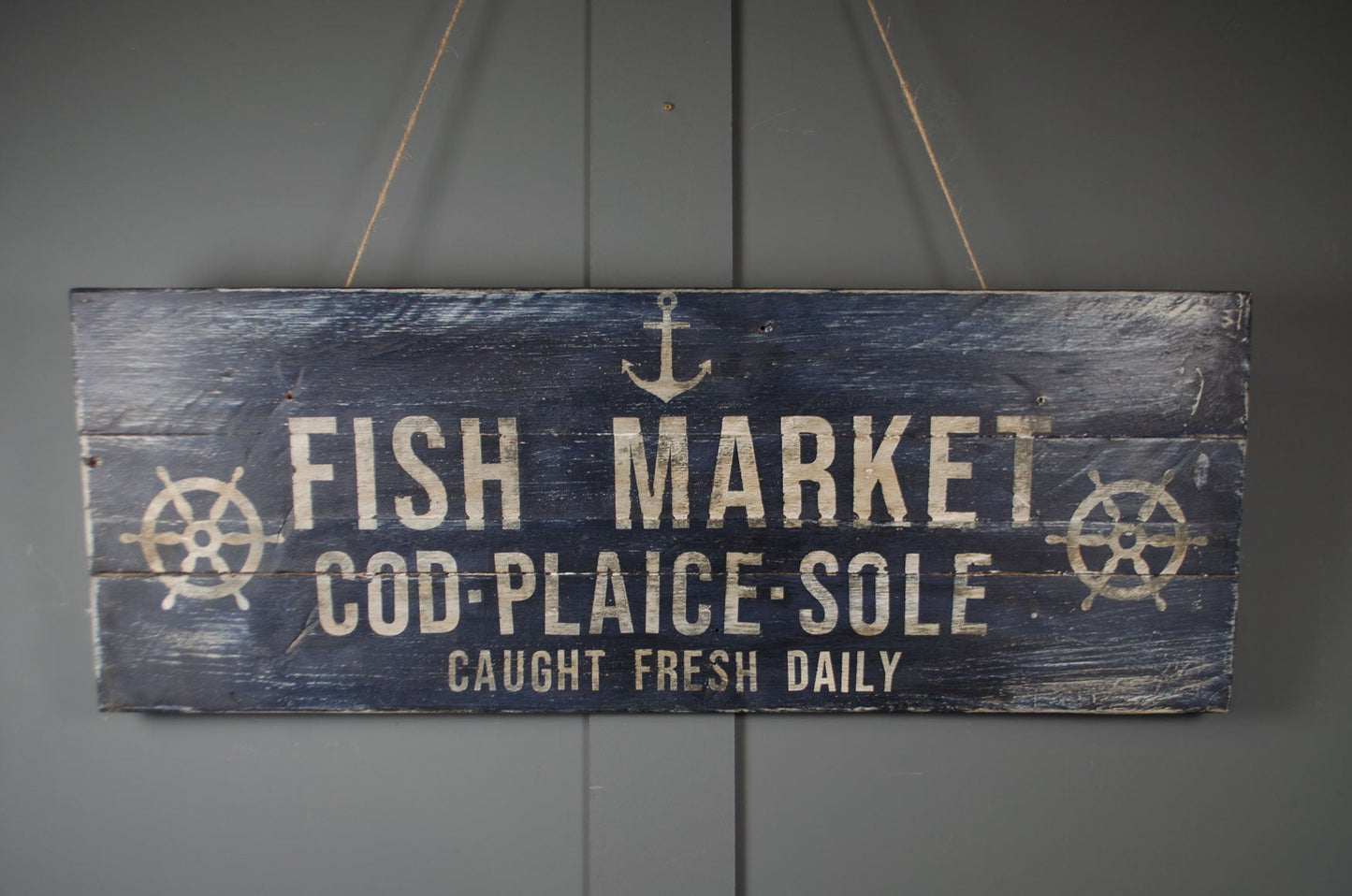 Handmade Reclaimed Wood Fish Market Sign