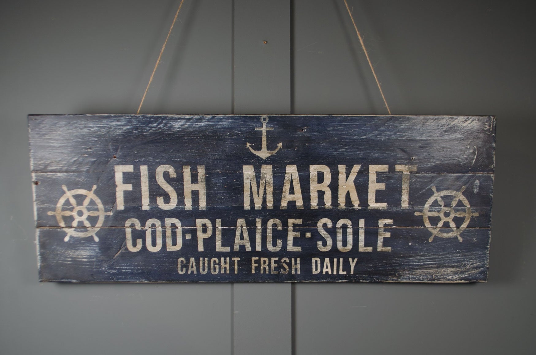 
Handmade Reclaimed Wood Fish Market Sign