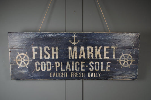 Handmade Reclaimed Wood Fish Market Sign