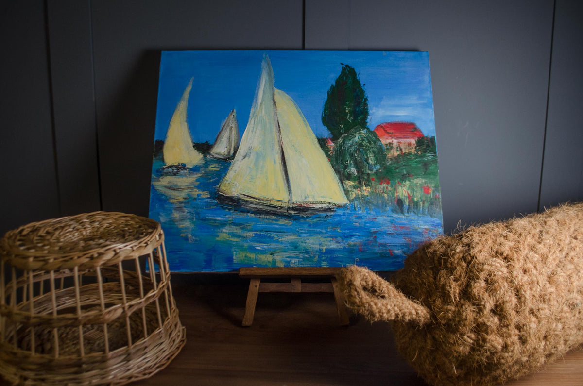 
Original sailing boats oil painting on canvas