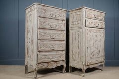 Slim French painted storage cabinets suitable for alcoves and narrow spaces

