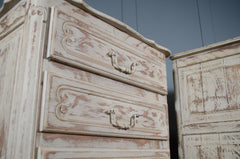 Vintage French cupboard and chest with weathered painted oak finish