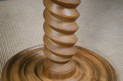 french antique Solid oak lamp table with corkscrew centre pedestal
