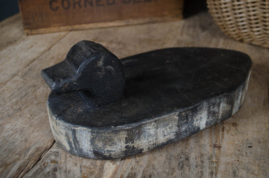 Handmade wooden Normandy duck decoy on reclaimed timber base