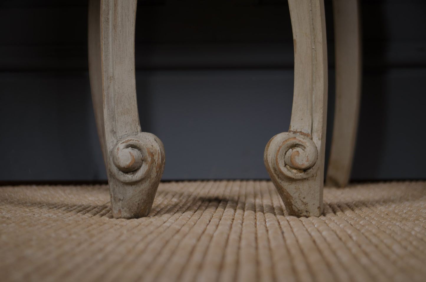 Vintage French nightstands with curved legs and open storage shelf