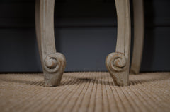 Vintage French nightstands with curved legs and open storage shelf