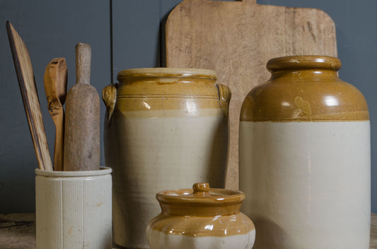 Traditional Bristol glaze stoneware kitchen storage jars