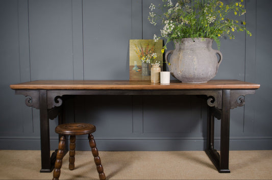 Chinese mid century altar table with original ebonised finish and rosewood top