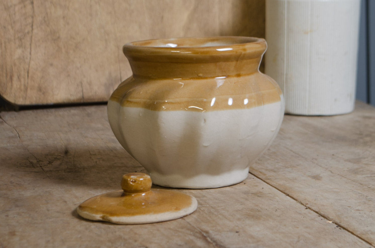 
Large Bristol glaze stoneware utensil jar with side handles