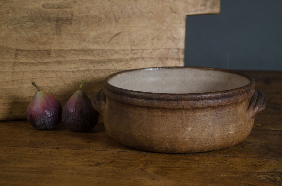 Rustic French pottery bowl with two small handles