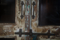 antique Indian cabinet, vintage glazed dresser, rustic display cupboard, distressed wood cabinet, Indian furniture, farmhouse decor, glass-front storage cabinet