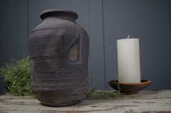 smoke fired black clay pot wabisabi