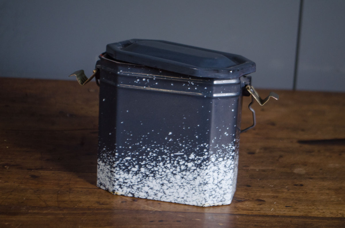 Vintage French splatter enamel storage tins