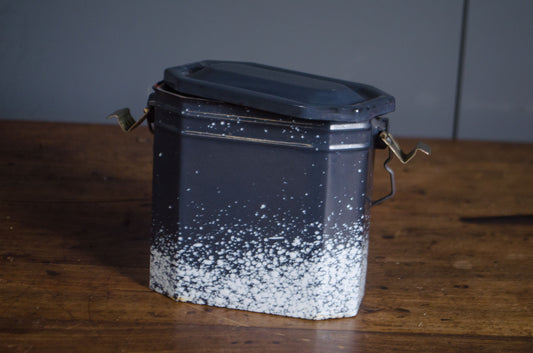 Vintage French splatter enamel storage tins