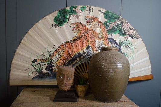 Large vintage Asian folding fan wall decoration