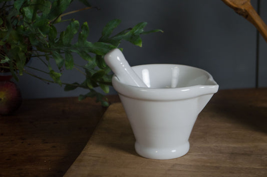 White apothecary style mortar and pestle