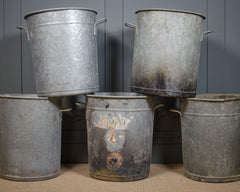 galvanized planter for olive tree, vintage tulip planter, French log storage bucket, reclaimed metal container