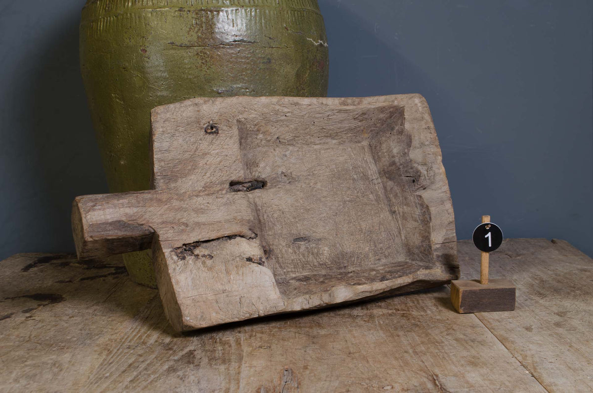 Large Chinese wooden fruit bowl with weathered surface