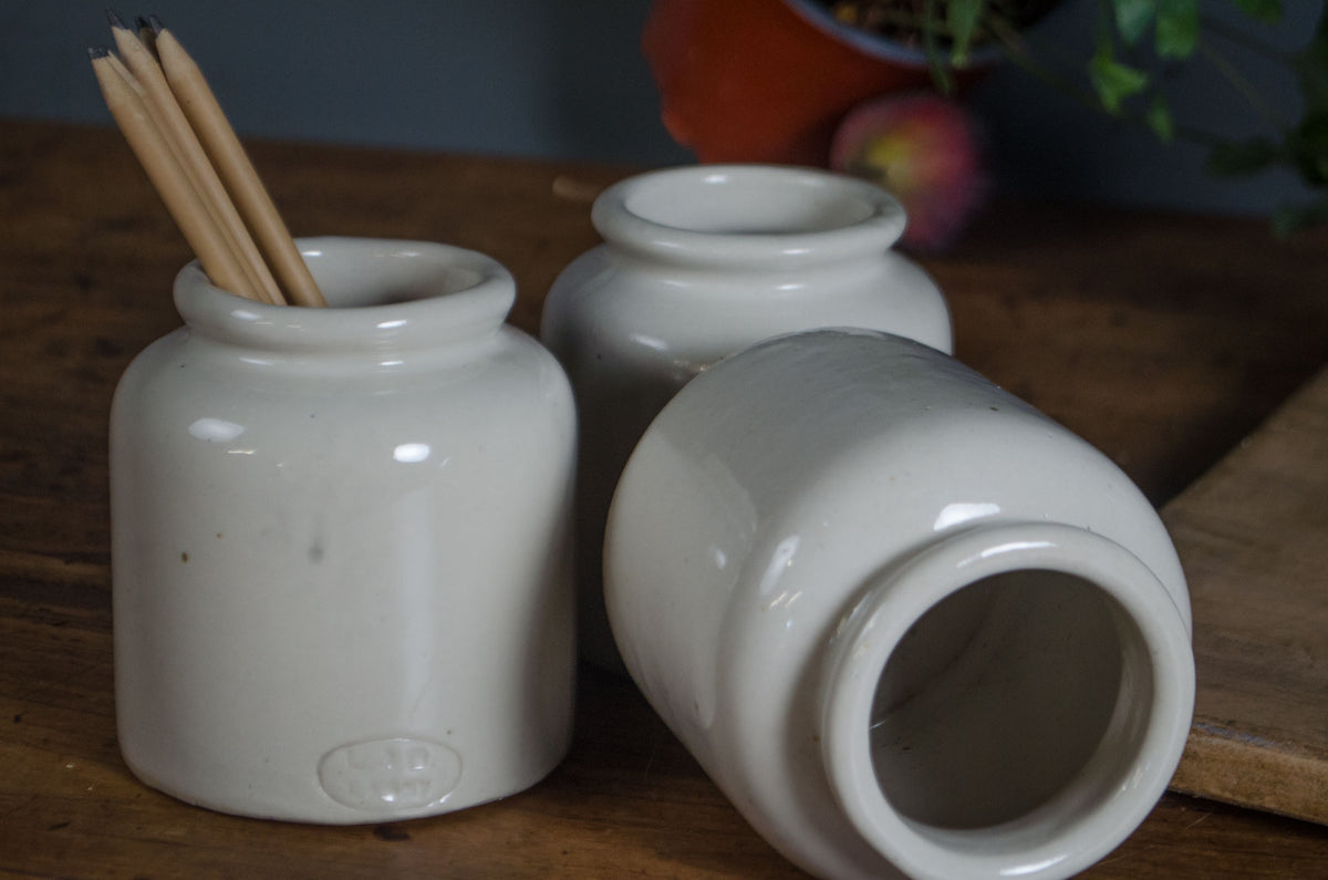 
French grey stoneware mustard pots