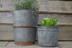 galvanised zinc round planter bucket