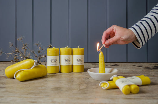 Pure beeswax dinner candles made from 100% natural beeswax