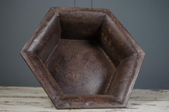 reclaimed iron pots, rustic iron planter, industrial style pots, square iron pot, hexagon iron pot, decorative iron containers, iron pots with ball feet, vintage metal storage pots, iron candle holder pot, farmhouse iron planter.
