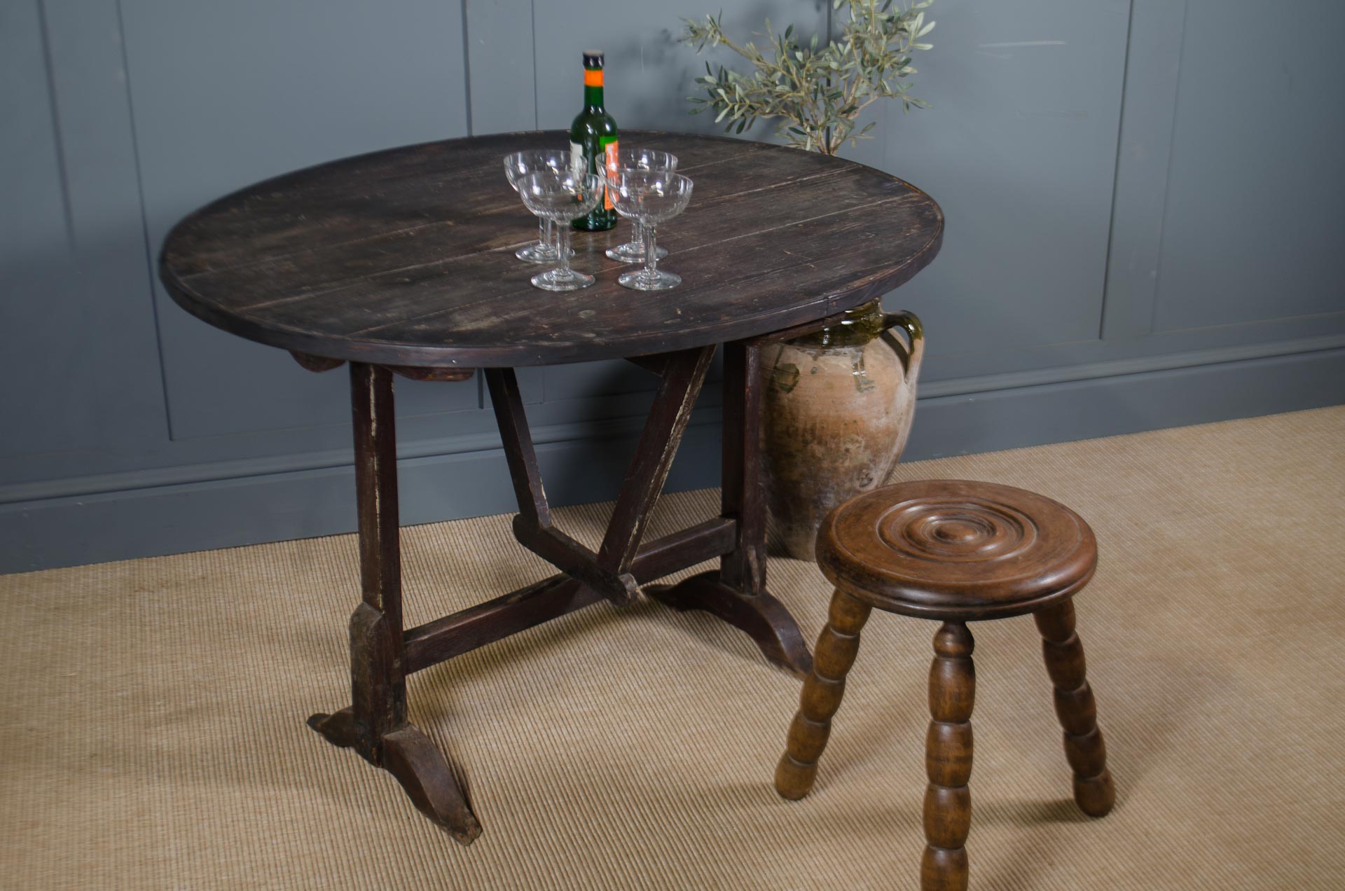 
Antique French folding vineyard table for kitchen or dining use