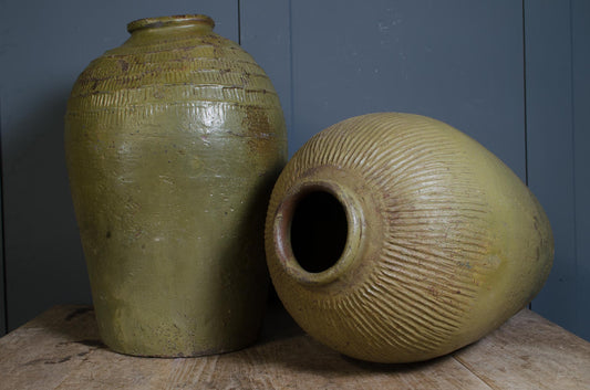 Olive Green Chinese Glazed Preserve Jars