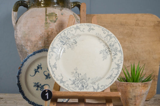 19th century French terre de fer plate with blue floral transfer decoration