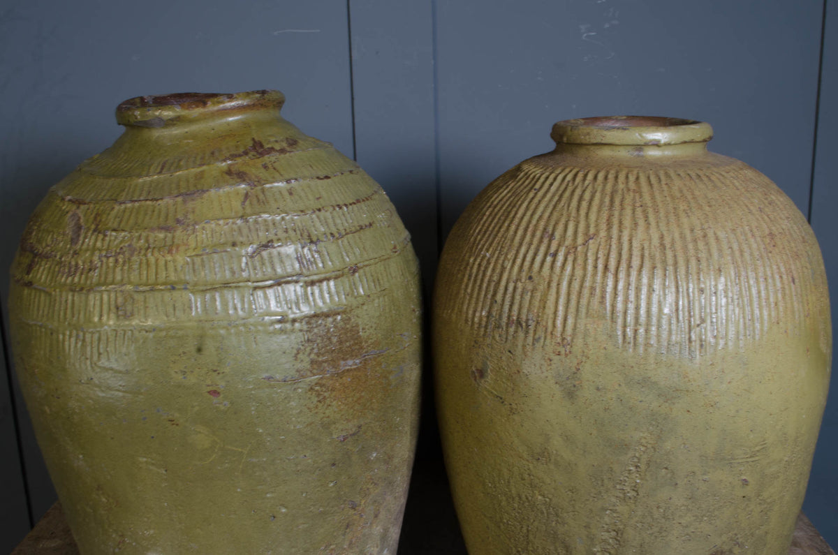 
Olive Green Chinese Glazed Preserve Jars
