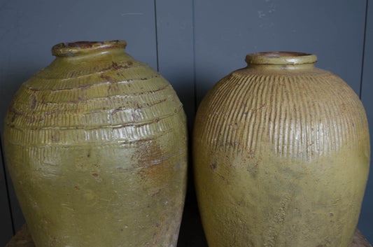 Olive Green Chinese Glazed Preserve Jars