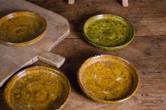 Moroccan Tamegroute pottery plate in ochre glaze