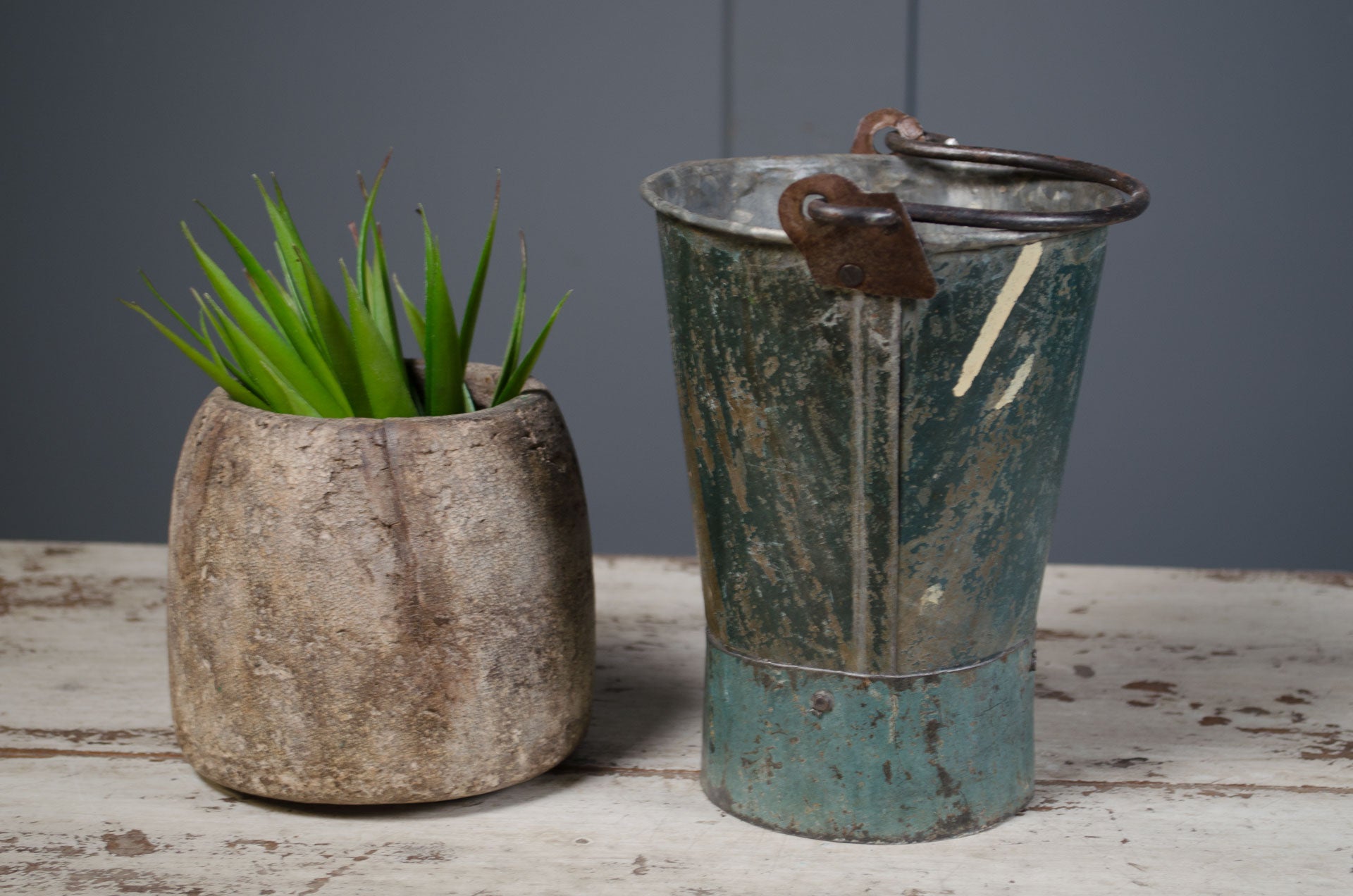 Small reclaimed painted buckets
